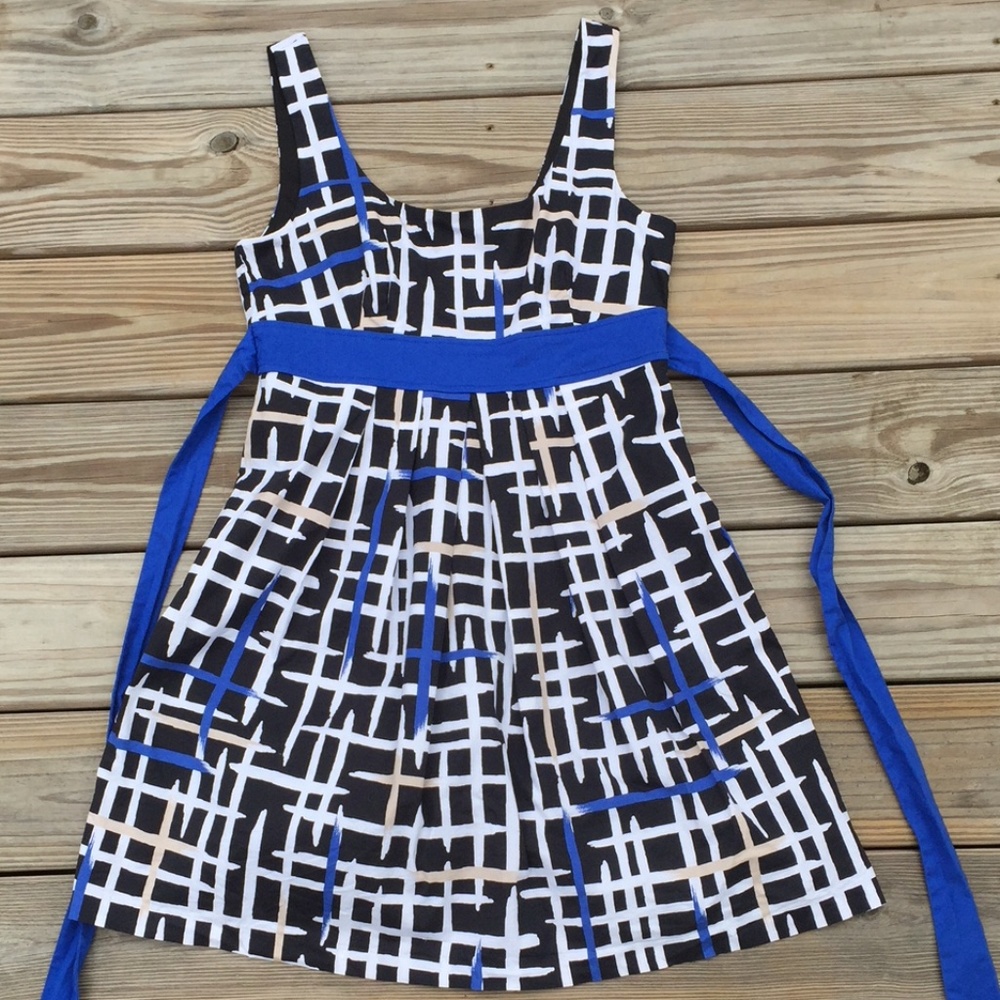 IZ Byer black and blue dress with tulle flounce trellis pattern sz 11 Ju…